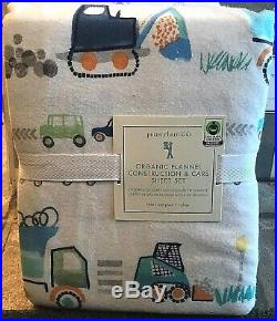 Pottery Barn Kids Organic Flannel construction and cars QUEEN sheet set tractor