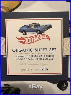 Pottery Barn Kids Organic HOT WHEELS Full Sheet Set Cars 4 Piece Set