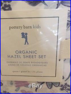 Pottery Barn Kids Organic Hazel Queen Sheet Set Floral Butterfly Lavender Blue