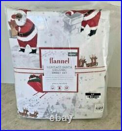 Pottery Barn Kids Organic Heritage Santa BLACK WHITE Sheet set QUEEN Flannel