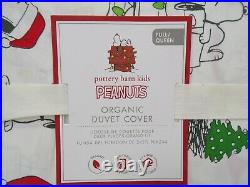 Pottery Barn Kids Organic Holiday Peanuts Snoopy Duvet Cover Queen White #9740A