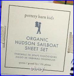 Pottery Barn Kids Organic Hudson Sailboat Queen Size Sheet Set Nautical Sea