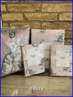 Pottery Barn Kids Organic Lulu Kitty Full Queen Duvet Shams Pillow Set New