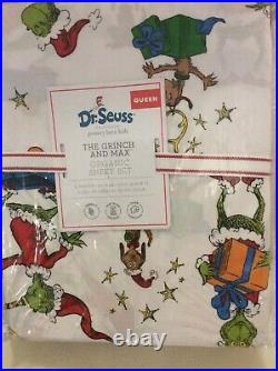 Pottery Barn Kids Organic Percale The Grinch & Max Sheet Set Queen NWT Dr Seuss