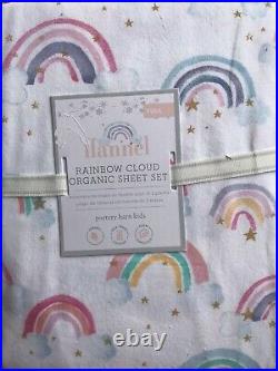 Pottery Barn Kids Organic Rainbow Cloud Flannel Sheet Set Full Brand New Multi