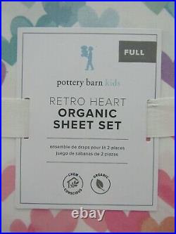 Pottery Barn Kids Organic Retro Nostalgic Heart Sheet Set Full Multi #9774