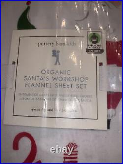 Pottery Barn Kids Organic Santa's Workshop Flannel Queen Sheet Set