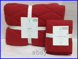 Pottery Barn Kids PBK Heathered Jersey Bed Quilt Sham blanket Twin Standard Red