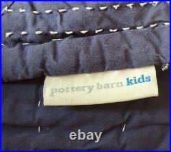 Pottery Barn Kids PBK Striped Patchwork Quilt Twin Size Navy Light Blue Brown