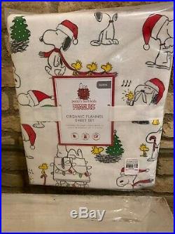 Pottery Barn Kids PEANUTS QUEEN Organic Flannel Sheets Snoopy Christmas Holiday