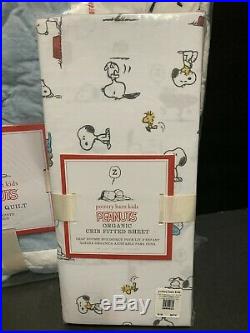 Pottery Barn Kids PEANUTS SNOOPY Crib Toddler Baby QUILT + Sheet Bedding NEW