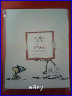 Pottery Barn Kids PEANUTS Snoopy Christmas Tablecloth Embroidered NEW