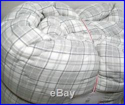 Pottery Barn Kids Pale Gray Plaid Sherpa Full Queen Comforter Two Euro Shams New