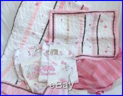 Pottery Barn Kids Paris Toile twin sheets Hannah Ribbon quilt sham pink bedskirt