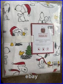 Pottery Barn Kids Peanuts Flannel Organic Snoopy Holiday Sheet Set Size Full
