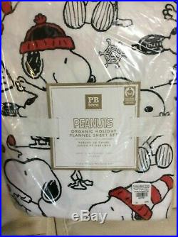 Pottery Barn Kids Peanuts Holiday Flannel Queen Sheet Set Christmas Snoopy NWT