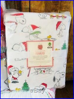 Pottery Barn Kids Peanuts Holiday Full Queen Quilt Sheet Set Shams Snoopy Pillow