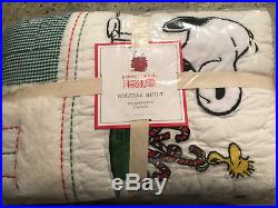 Pottery Barn Kids Peanuts Holiday Twin Quilt Snoopy Christmas Patchwork NEW