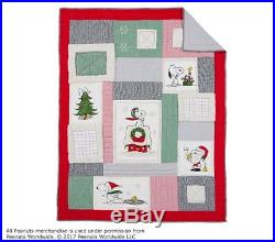 Pottery Barn Kids Peanuts Holiday Twin Quilt Snoopy Christmas Patchwork NEW