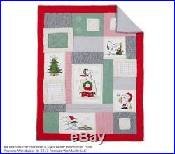 Pottery Barn Kids Peanuts Holiday twin Quilt Snoopy Christmas Patchwork New