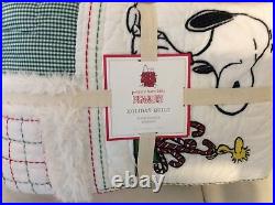 Pottery Barn Kids Peanuts Snoopy F/Q Holiday Quilt Christmas NWT! Woodstock