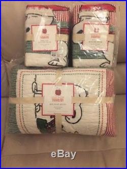 Pottery Barn Kids Peanuts Snoopy Full Queen Holiday Quilt Shams Christmas F/Q