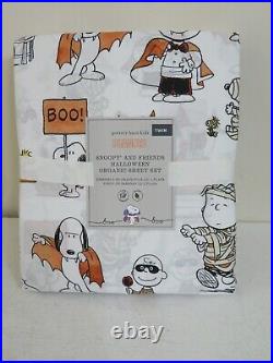 Pottery Barn Kids Peanuts Snoopy HALLOWEEN ORGANIC Cotton Sheet set TWIN NEW
