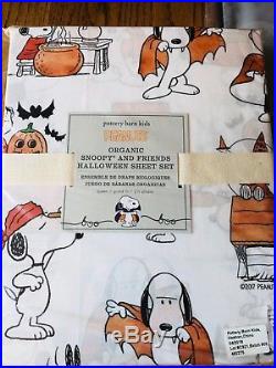 Pottery Barn Kids Peanuts Snoopy Sheet Set Queen Happiness Is Halloween Pillow