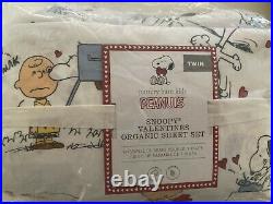 Pottery Barn Kids Peanuts Snoopy Valentine Organic Cotton Twin Sheet Set NEW