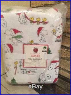 Pottery Barn Kids Peanuts Snoopy Wood Stock Cotton Full Sheet Set Christmas New
