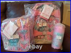 Pottery Barn Kids Pink Butterfly Small Backpack Lunchbox Water Bottle Set Girl