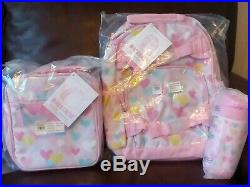 Pottery Barn Kids Pink Heart Small Backpack Lunchbox Water Bottle Set Girl