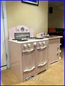Pottery Barn Kids Pink Retro Kitchen Sink, Icebox & Oven Set, Used