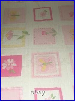 Pottery Barn Kids Pink Yellow Spring Butterfly Flower Double Quilt 2 Std Shams