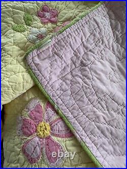 Pottery Barn Kids Queen Appliqué Embroidered Daisy Floral Quilt 8 pc Set EUC
