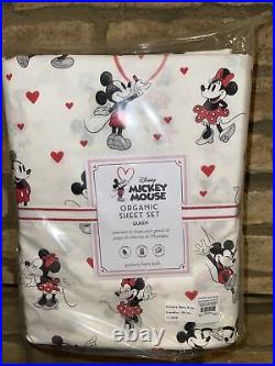 Pottery Barn Kids Queen Mickey Mouse Hearts Organic Percale Sheet Set Valentines