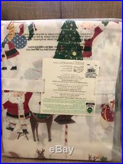 Pottery Barn Kids Queen Size Organic Cotton Jolly Santa Sheet Set Christmas NWT