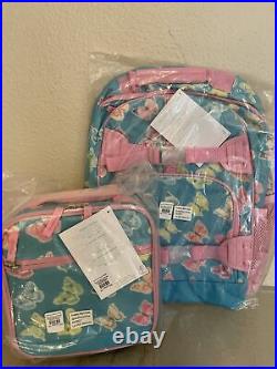 Pottery Barn Kids Rainbow Butterfly Glitter Large Backpack lunchbox set new