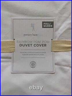 Pottery Barn Kids Rainbow Pom Pom Duvet Cover Full/Queen 2 SHAMS White