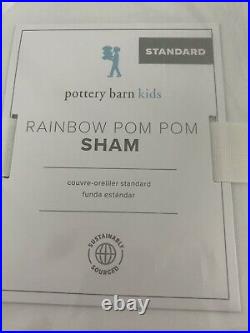 Pottery Barn Kids Rainbow Pom Pom FULL QUEEN duvet cover and 2 shams NWT