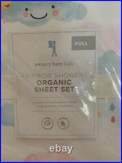 Pottery Barn Kids Rainbow Shower Organic Full Sheet Set NWT