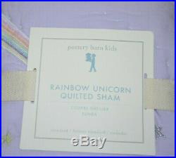 Pottery Barn Kids Rainbow Unicorn Quilt Full Queen Lavender & 1 Standard Sham