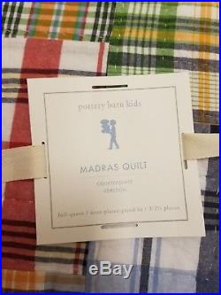 Pottery Barn Kids Red Blue Cotton Madras Plaid Full Queen Quilt