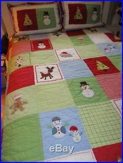 Pottery Barn Kids Red Green Christmas Reversible Quilt Set with 2 Shams FULL/QUEEN