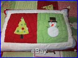 Pottery Barn Kids Red Green Christmas Reversible Quilt Set with 2 Shams FULL/QUEEN