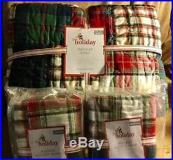 Pottery Barn Kids Red Holiday Madras Plaid Full Queen Quilt &Std Shams Christmas