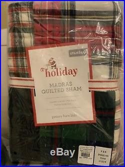 Pottery Barn Kids Red Holiday Madras Plaid Twin Quilt Standard Sham Christmas