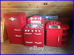 Pottery Barn Kids Red Retro Play Kitchen 3 Pieces