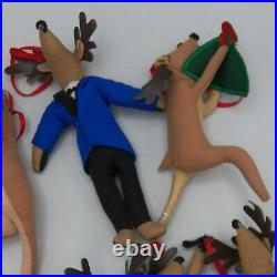 Pottery Barn Kids Reindeer Ornaments Stuffed Plush Fabric Set 8 + Soft Box PBK