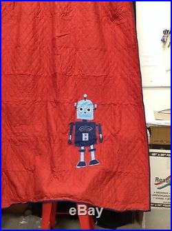 Pottery Barn Kids Retro Robot Applique Embroidered Quilt Twin Euro Shams Red